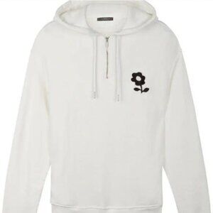 Alexa Chung White Hoodie Black Embroidered Flower sz M